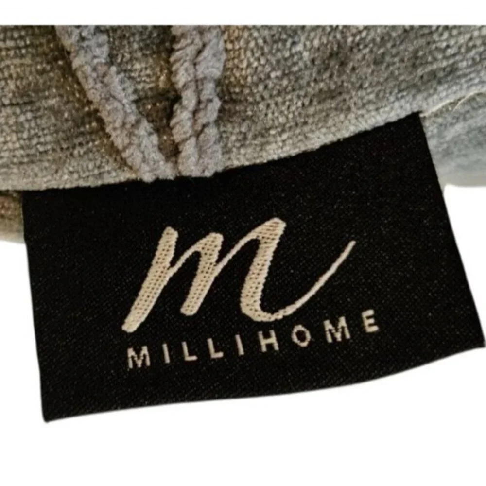Vintage Velvet Throw Pillow MilliHome Olive Raised Leaf Embroidery 20